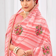 Laxmipati Neha Leheriya Printed along with Floral Embroidered Chiffon Saree in Peach Color