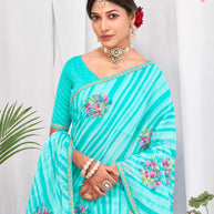 Laxmipati Neha Leheriya Printed along with Floral Embroidered Chiffon Saree in Blue Color