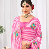 Laxmipati Neha Leheriya Printed along with Floral Embroidered Chiffon Saree in Pink Color