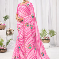 Laxmipati Neha Leheriya Printed along with Floral Embroidered Chiffon Saree in Pink Color