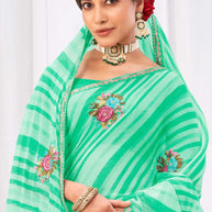 Laxmipati Neha Leheriya Printed along with Floral Embroidered Chiffon Saree in Green Color
