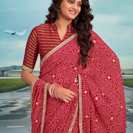 Laxmipati Raadhika Red Bandhani Print Chiffon Saree