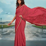 Laxmipati Raadhika Red Bandhani Print Chiffon Saree