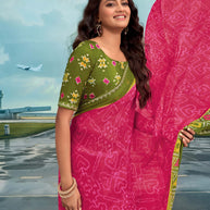 Laxmipati Raadhika Pink Ikat Print Chiffon Saree