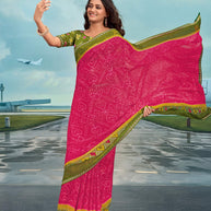 Laxmipati Raadhika Pink Ikat Print Chiffon Saree