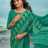 Laxmipati Raadhika Teal Green Chevron Print Chiffon Saree