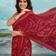Laxmipati Raadhika Red Bandhani Print Chiffon Saree