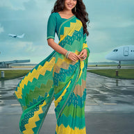 Laxmipati Raadhika Multicolor Chevron Print Chiffon Saree