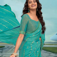 Laxmipati Raadhika Turquoise Blue Chevron Print Silk Saree