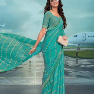 Laxmipati Raadhika Turquoise Blue Chevron Print Silk Saree