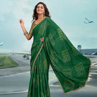 Laxmipati Raadhika Green Geometric Print Chiffon Saree
