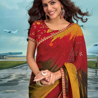 Laxmipati Raadhika Multicolor Abstract Print Chiffon Saree