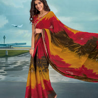 Laxmipati Raadhika Multicolor Abstract Print Chiffon Saree