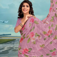 Laxmipati Raadhika Lavender Floral Print Chiffon Saree