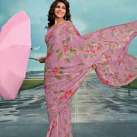 Laxmipati Raadhika Lavender Floral Print Chiffon Saree