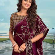 Laxmipati Raadhika Wine Geometric Print Chiffon Saree