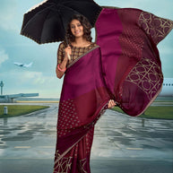 Laxmipati Raadhika Wine Geometric Print Chiffon Saree