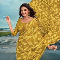 Laxmipati Raadhika Mustard Floral Print Silk Saree