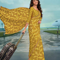 Laxmipati Raadhika Mustard Floral Print Silk Saree