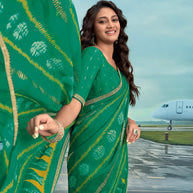 Laxmipati Raadhika Green Chevron Print Chiffon Saree