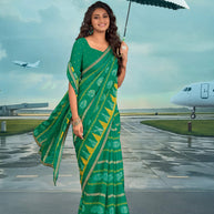 Laxmipati Raadhika Green Chevron Print Chiffon Saree