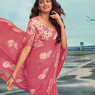 Laxmipati Raadhika Pink Abstract Print Chiffon Saree