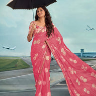 Laxmipati Raadhika Pink Abstract Print Chiffon Saree