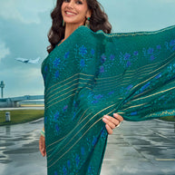 Laxmipati Raadhika Teal Blue Floral Print Georgette Saree