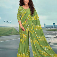 Laxmipati Raadhika Green Geometric Print Chiffon Saree