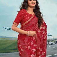 Laxmipati Raadhika Red Floral Print Silk Saree
