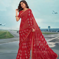 Laxmipati Raadhika Red Floral Print Silk Saree