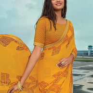 Laxmipati Raadhika Mustard Floral Print Chiffon Saree