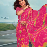 Laxmipati Raadhika Dark Pink Geometric Print Chiffon Saree