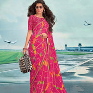 Laxmipati Raadhika Dark Pink Geometric Print Chiffon Saree