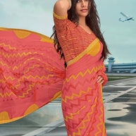 Laxmipati Raadhika Peach Chevron Print Chiffon Saree