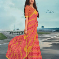 Laxmipati Raadhika Peach Chevron Print Chiffon Saree