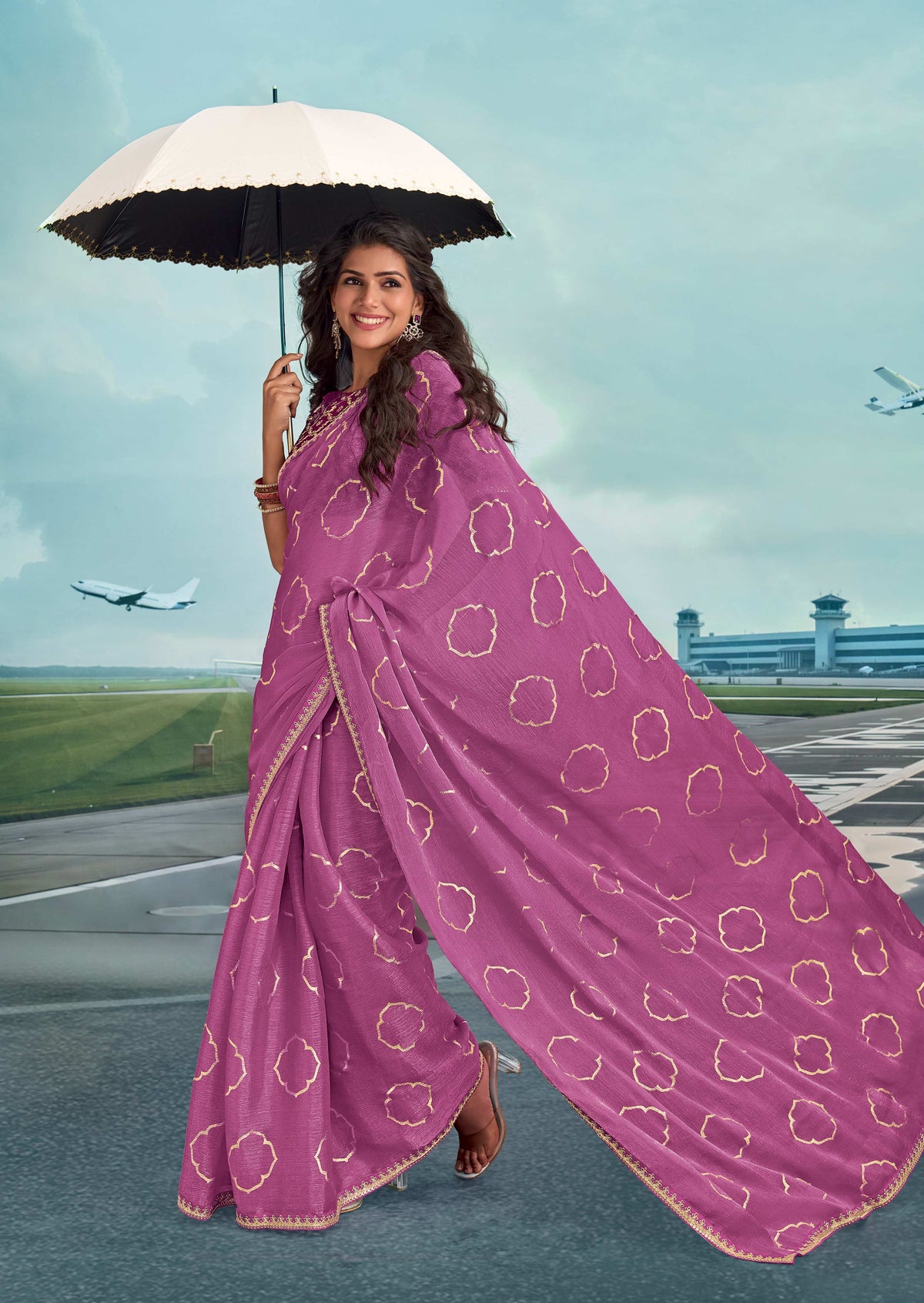 Laxmipati Raadhika Pink Wavy Print Silk Saree