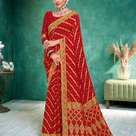 Laxmipati Red Chiffon with Golden Jacquard Weave Saree
