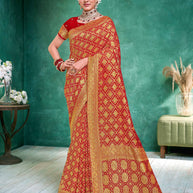 Laxmipati Red Chiffon with Golden Jacquard Weave Saree