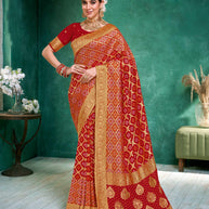 Laxmipati Red Chiffon with Golden Jacquard Weave Saree