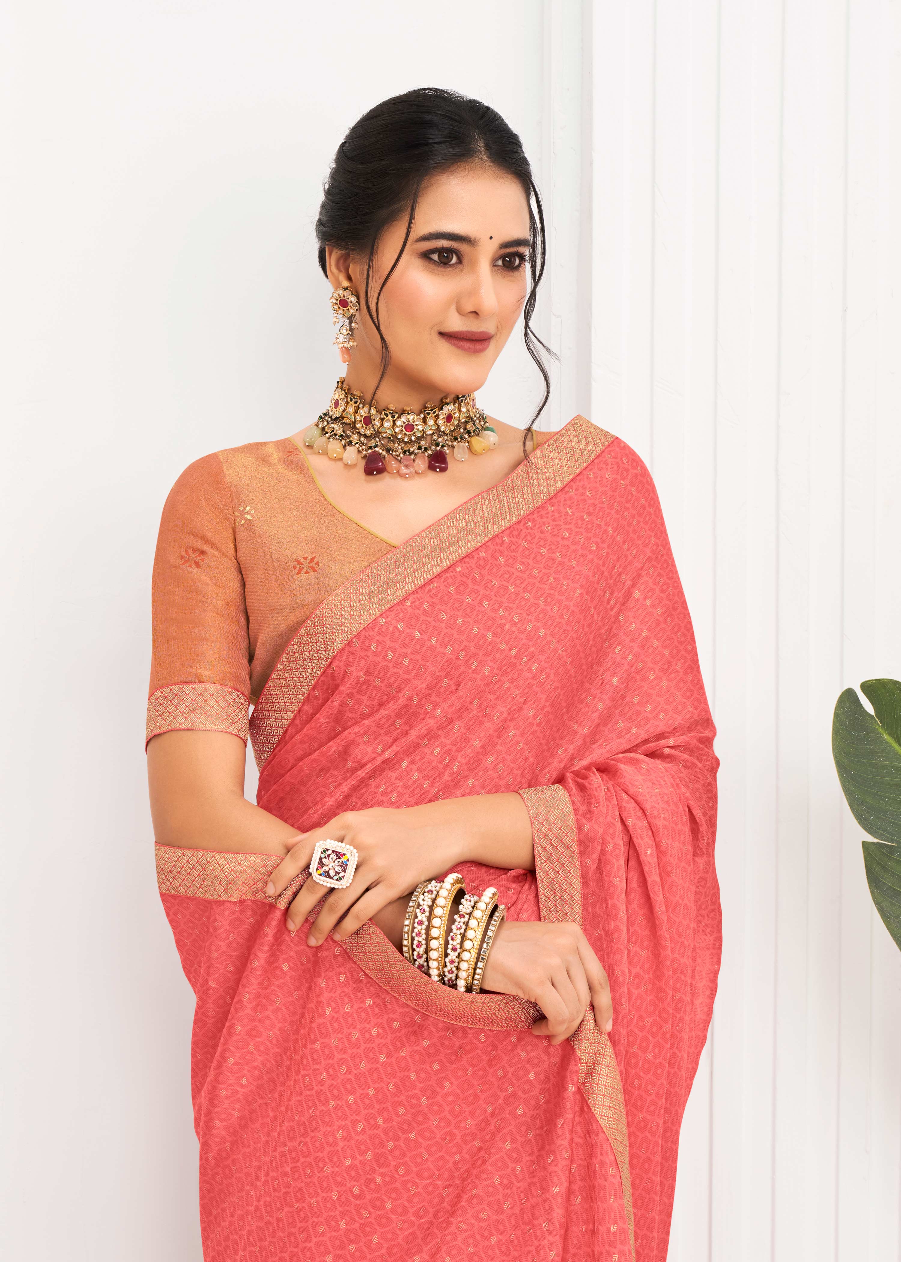Laxmipati Alia Peach Silk Saree with Geometric Foil Work