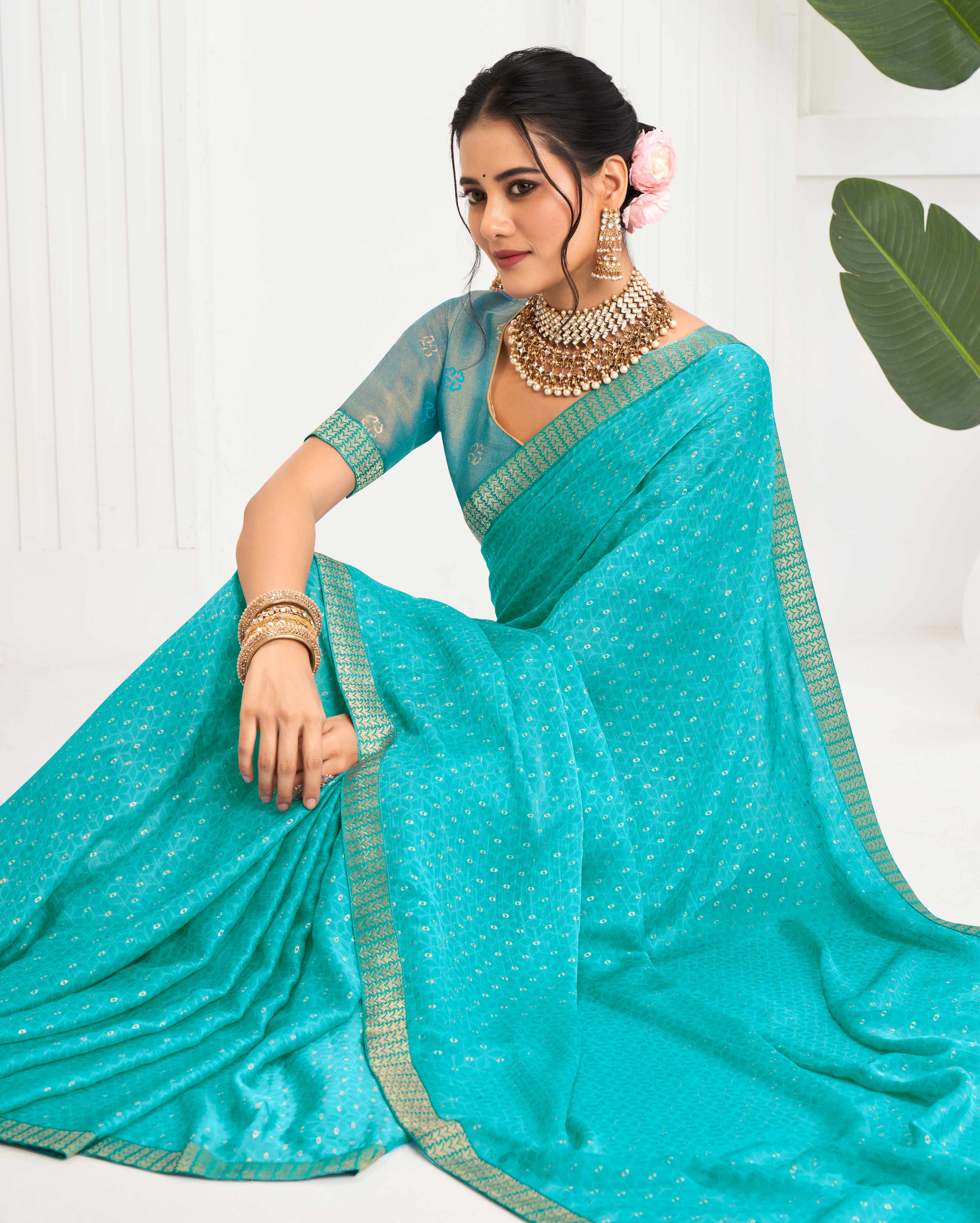 Laxmipati Alia Blue Silk Saree with Geometric Foil Work