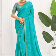 Laxmipati Alia Blue Silk Saree with Geometric Foil Work