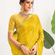Laxmipati Alia Ochre Yellow Silk with Chevron Foil Work