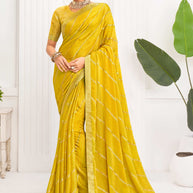 Laxmipati Alia Ochre Yellow Silk with Chevron Foil Work