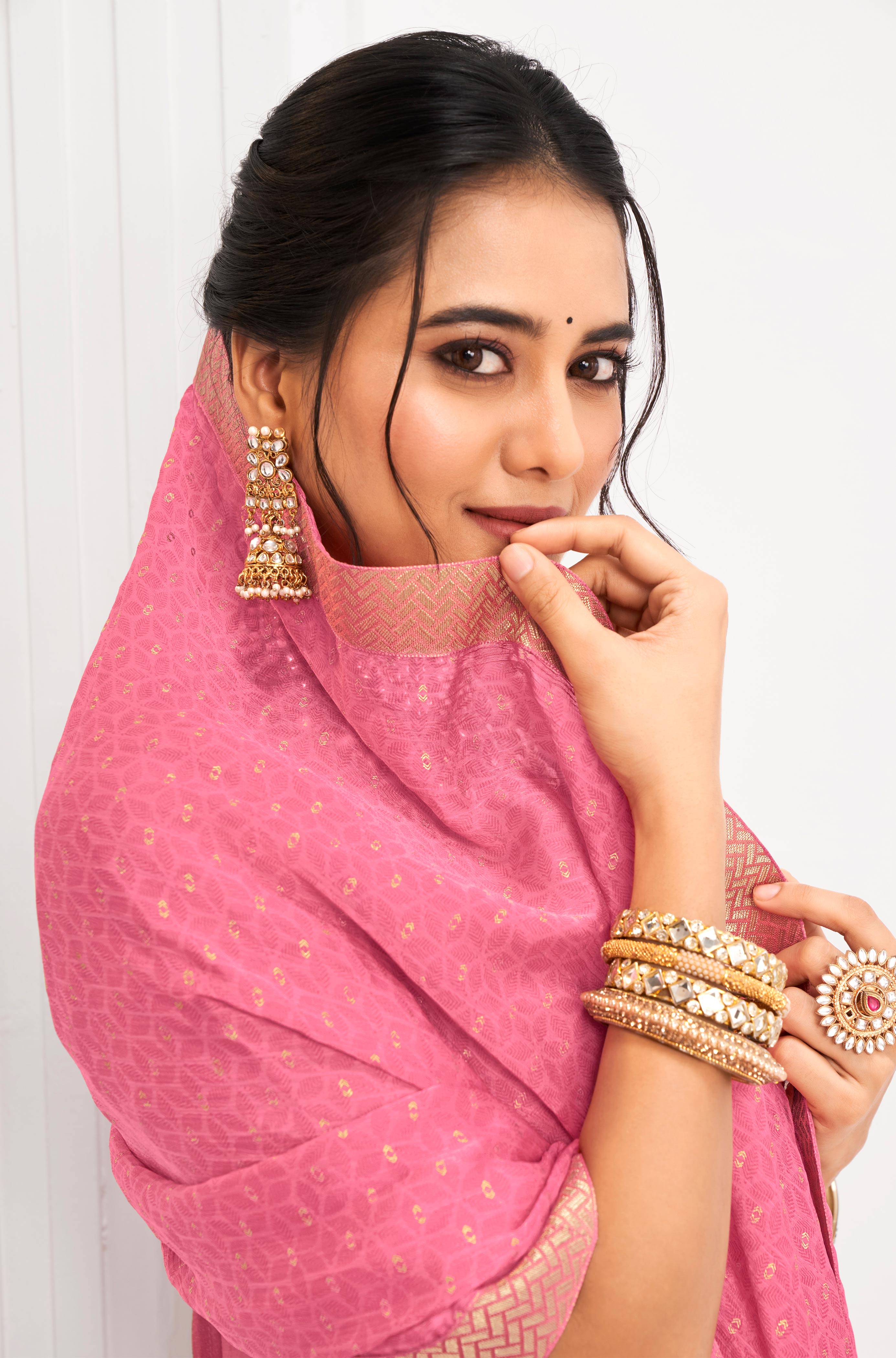 Laxmipati Alia Pink Silk Saree with Geometric Foil Work