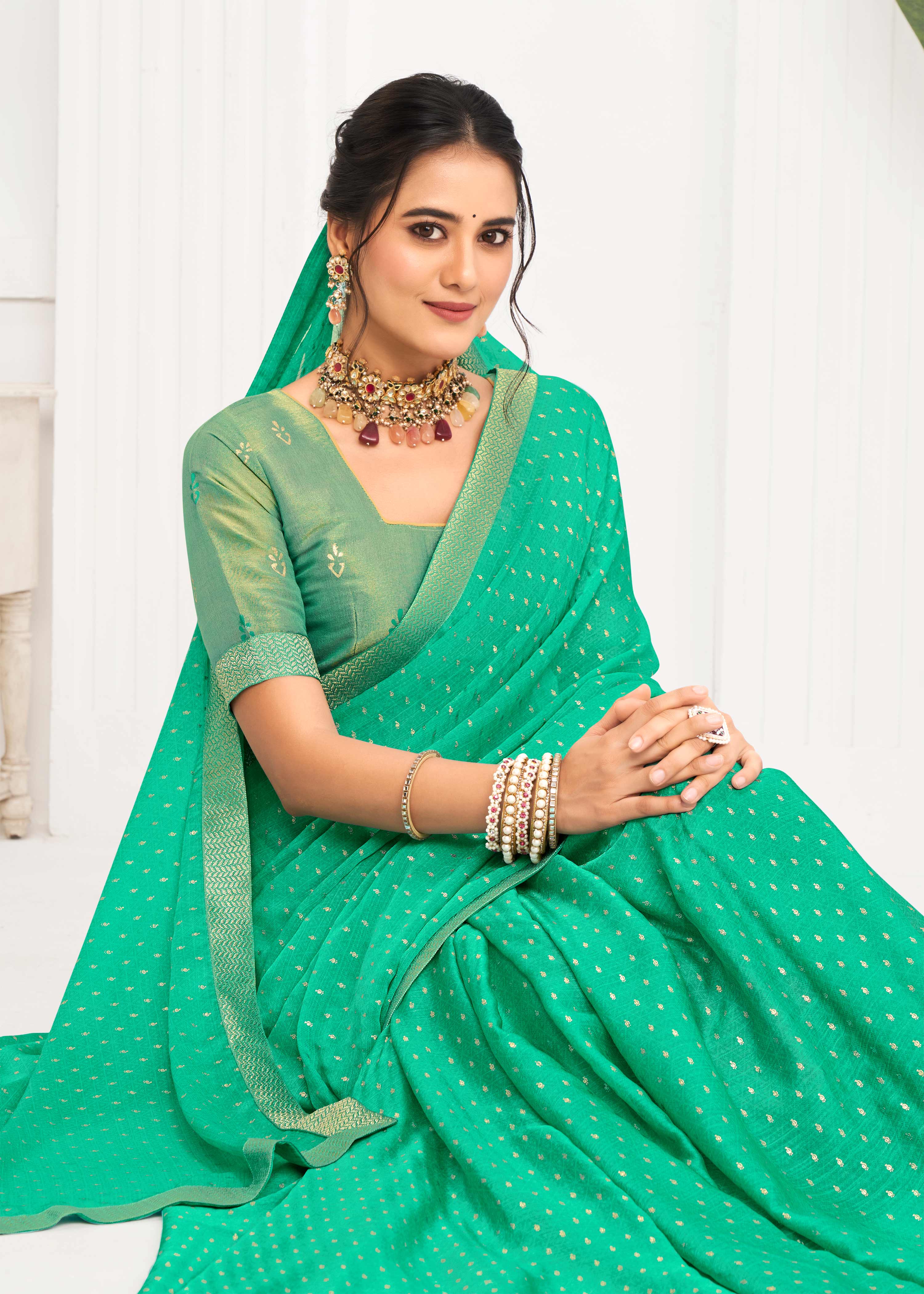 Laxmipati Alia Green Silk Saree with Geometric Foil Work