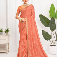 Laxmipati Alia Peach Silk with Chevron Foil Work