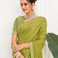 Laxmipati Alia Green Silk with Chevron Foil Work