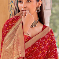 Laxmipati Udan Pari Red Bandhani Printed Georgette Saree